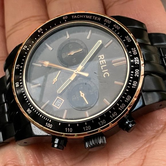 Relic Chronograph Wristwatch Black Tone Date Calendar Quartz Analog Watch $130 - Picture 5 of 12